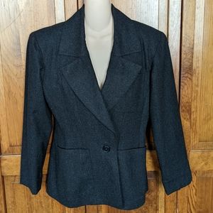 Vintage 80s Womens Calvin Klein Boxy Wool Blazer Jacket Shoulder Pads Gray Fall
